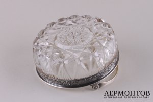 Конфетница с ручкой. Серебро 875 пробы, хрусталь. СССР, 1955 год.