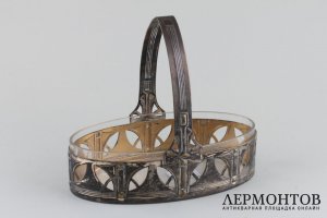 Конфетница со стеклянной вставкой. Серебрение. Модерн. Германия, WMF, 1903-1910