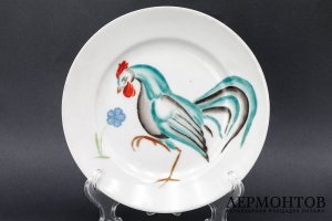 Тарелка С Петушком. СССР, ГФЗ, Н. Сверчков, 1923 г. Фарфор, роспись. Экспертиза.