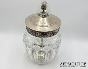 Крюшонница Скачки. Россия, 15 артель, 1900-е гг. Серебро 84 пробы, хрусталь.