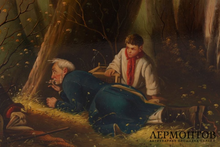 Шкатулка. Ловец птиц. СССР, Федоскино, художник Зерцалов, 1965 год.