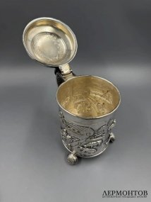 Пивная кружка с сельскими сценами. Металл, серебрение, Hejl & Co., Дания, 1970–1980