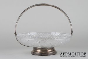 Ваза-фруктовница. Серебро 84 пробы, хрусталь. Россия,после 1908 года.