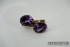 Серьги. Золото 56 пробы. Аметисты.  Российская Империя.