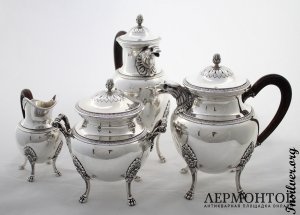 Чайно-кофейный сервиз для двоих. Limousin et Souche. Серебро 950. Франция