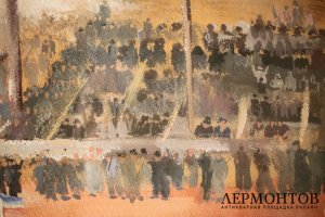 Картина. Футбольный матч. 1939 г.  Смешанная техника. Неизвестный художник. 