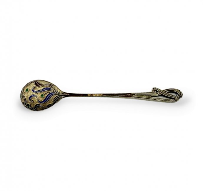 Ложка кофейная. Россия, бр. Грачевы, 1900-е гг. Серебро 84 пробы, эмаль.