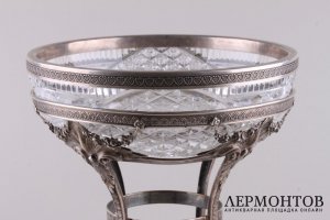 Ваза с хрустальной вставкой в классическом стиле. Серебро 800 пробы. Германия, к.19 в