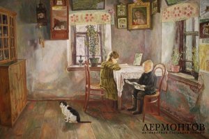Картина. В деревенской избе. М.И. Климентов. 1935 год