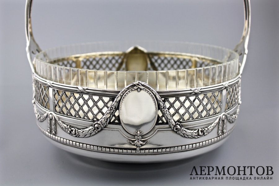 Ваза для фруктов. Серебро 800 пробы, стекло. Германия, 1900-е гг.