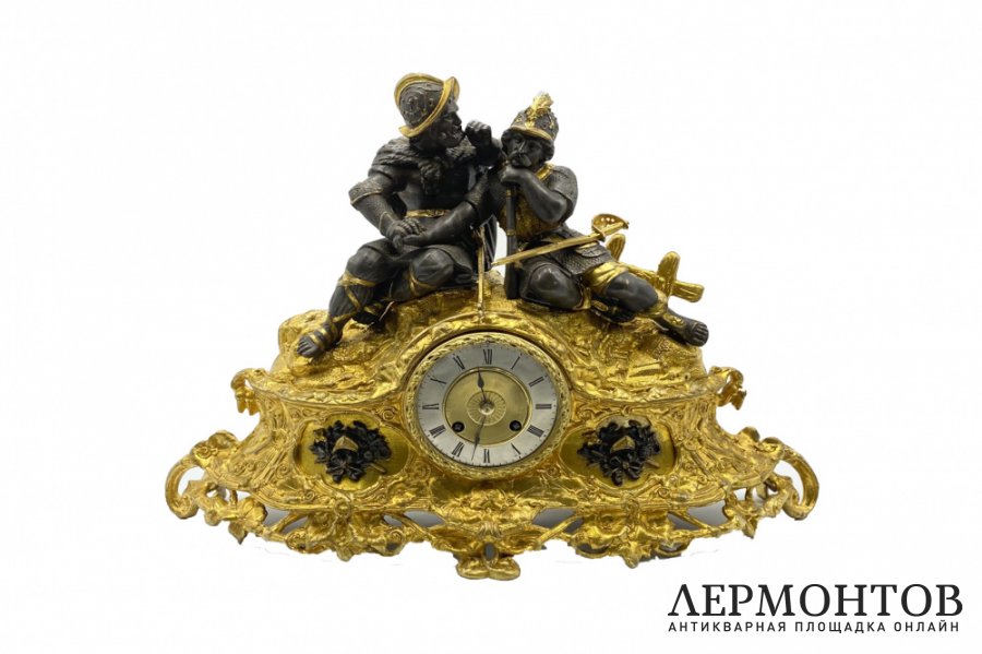 Каминные часы Воины. Франция, Phillipe Mourey, вт. пол. 19 в. Бронза, шпиатр.