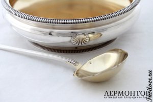 Большая чаша для фруктов с ложкой. Серебро 950. Франция