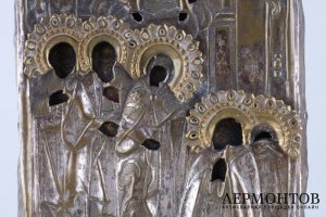 Икона в окладе Явление Богоматери преп. Сергию Радонежскому. 1810-30е гг.