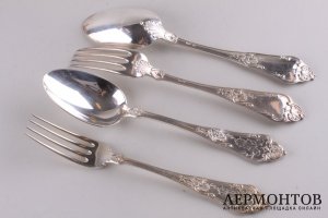 Комплект столовых приборов. Серебро 84 пробы. Густав Клингерт, Россия, 1898-1914 годы