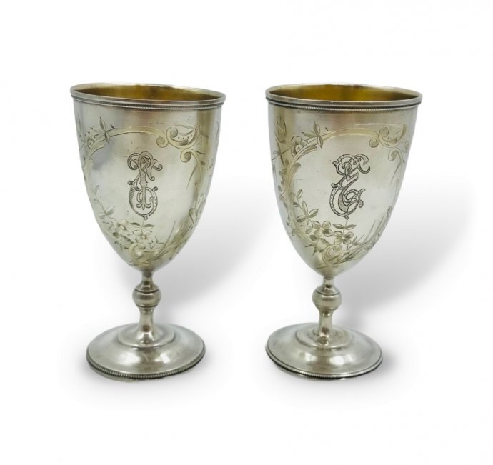 Парные свадебные фужеры. Серебро 84 пробы, Россия, 1899–1908 годы