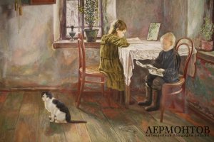 Картина. В деревенской избе. М.И. Климентов. 1935 год