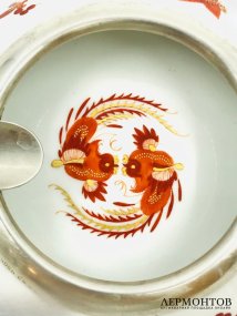 Пепельница «Красный дракон». Фарфор, серебро 800 пробы, Meissen, Германия, 1924–1934 годы