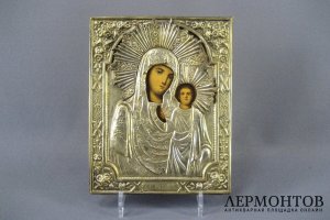 Образ Казанской Богородицы. Дерево, масло, бронза. Российская империя.