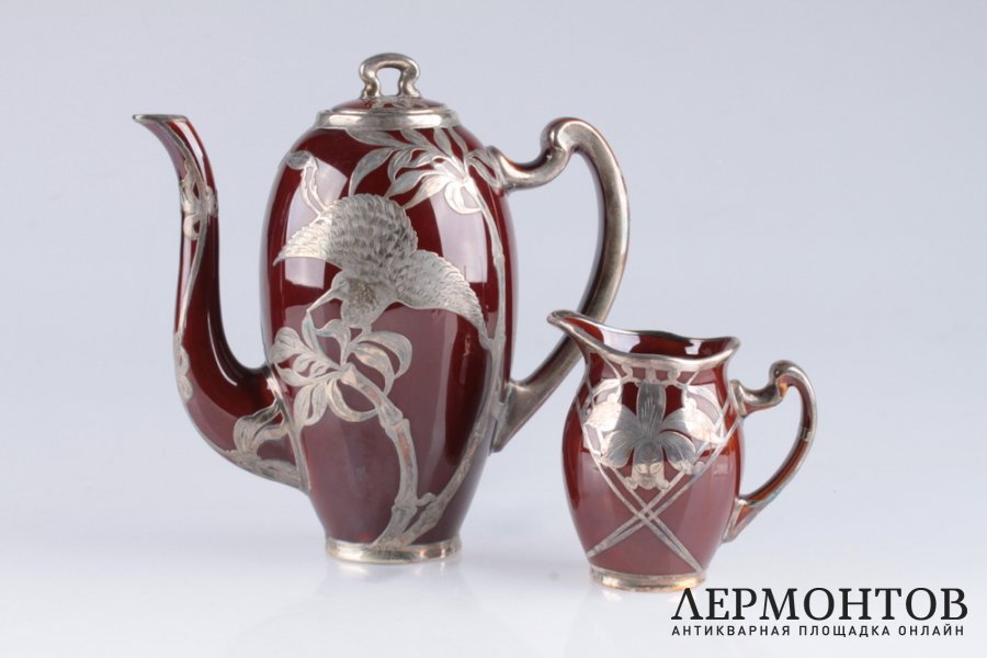 Чайный-кофейный набор в стиле Модерн. США, ф-ма Lenox, начало 20 в. Серебро 925, фаянс.