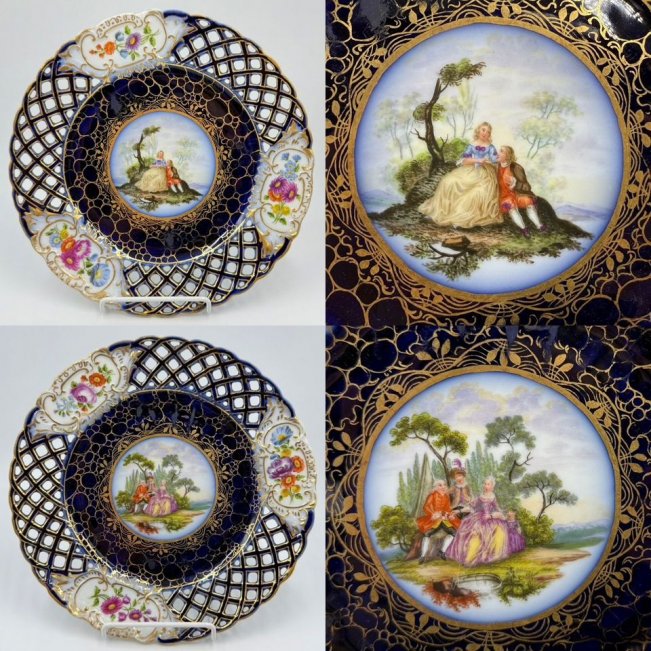 Тарелки Галантные сцены. Франция, Sevres, 19 век. Фарфор, роспись.
