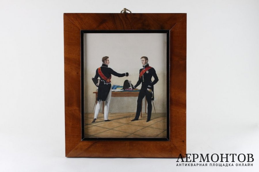 Герои Отечественной войны 1812 года. Акварель. В раме XIX века. Российкая империя.