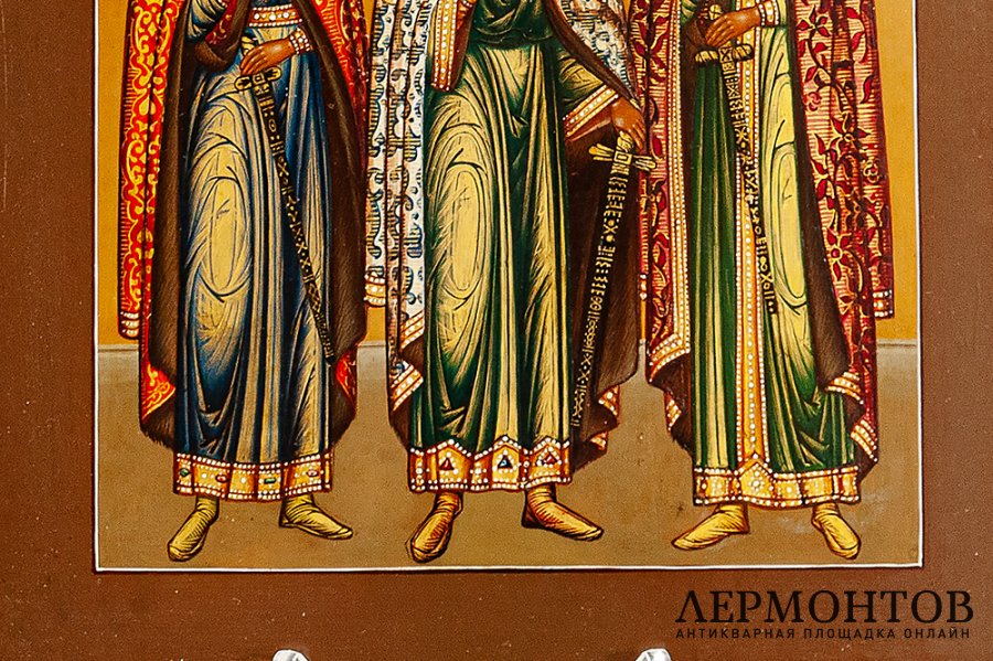 Икона Великие князья Владимир, Борис и Глеб. Россия, 19 в.