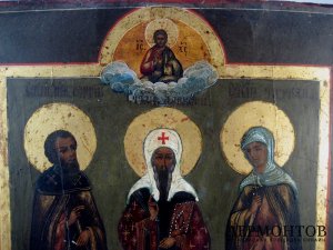 Икона. Св. Сергий Радонежский, Св. Татьяна, Св. Алексей. Дерево. Российская Империя, XIX век.