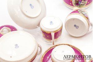 Чайный кофейный сервиз Пастушки. СССР, Дулевский фарфоровый завод, 1920-е гг. Фарфор.