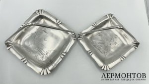 Парные сухарницы с пейзажами. Россия, 1900-е гг. Серебро 84 пробы.