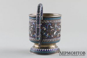 Подстаканник с эмалью. Павел Милюков. Серебро 84 пробы. Российская империя.