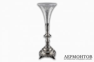 Ваза для цветов. Серебро 800 пробы, стекло. Германия, XIX  век.