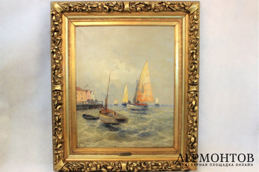 Картина. Морской пейзаж. Георг Фишхов. Холст, масло. Германия.