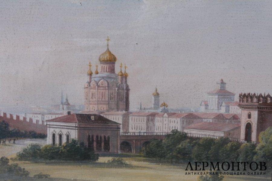 Акварель Москва. Прогулка по Александровскому саду. Россия, 19 век.