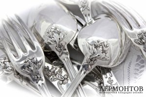 Столовый набор на 6 персон Henin et cie. Серебро 950. Франция