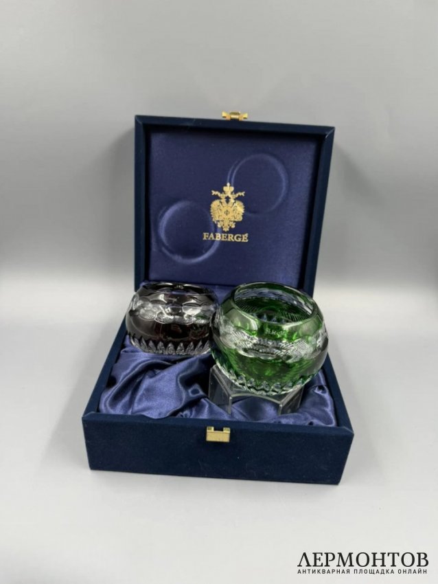 Парные подсвечники «Nadya», изумрудный и аметистовый. Цветной хрусталь, Faberge