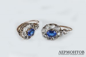 Серьги. Золото 56 пробы. Российская Империя, XIX век.