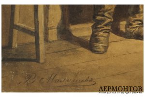 Картина. Муж вернулся не ко времени, конец XIX в. Малышев Василий Григорьевич. 