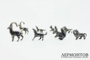 Набор подставок под приборы с фигурками животных. Перв. треть 20 в. Металл.