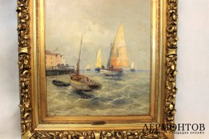 Картина. Морской пейзаж. Георг Фишхов. Холст, масло. Германия.