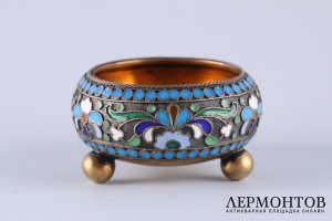Солонка. Баскаков. Эмаль по скани. Серебро 84 пробы. Россия, Москва, 1908-1917 гг.