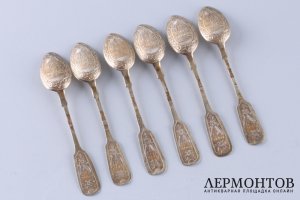 Набор чайных ложек. Иван Алексеев. Серебро 84 пробы. Россия, Москва, 1880 год.