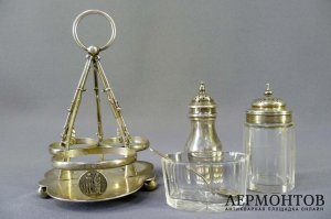Набор для специй. Металл, серебрение, серебро 925 пробы.  Англия, 1860-й год.