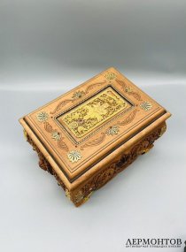 Шкатулка для украшений с Ганешей. Дерево, самоцветы, латунь, Индия, современная работа