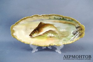 Декоративные парные тарелки. Рыбы. Limoges. Франция, XIX век. 