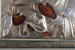 Икона. Владимирская Пресвятая Богородица. Дерево, серебро 84 пробы. Россия, XIX .