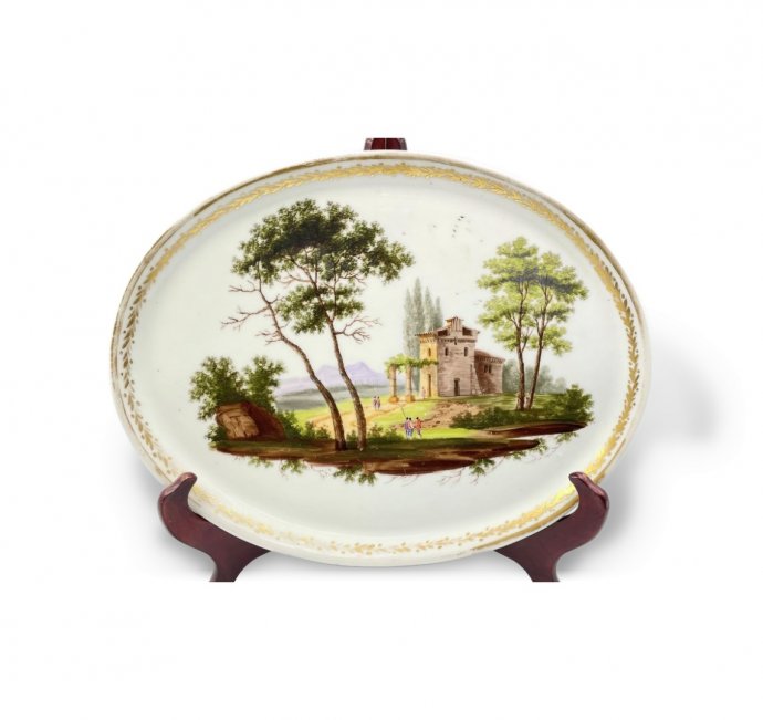 Поднос Пейзаж. Россия, частный завод, 1820-1830-е гг. Фарфор, роспись.