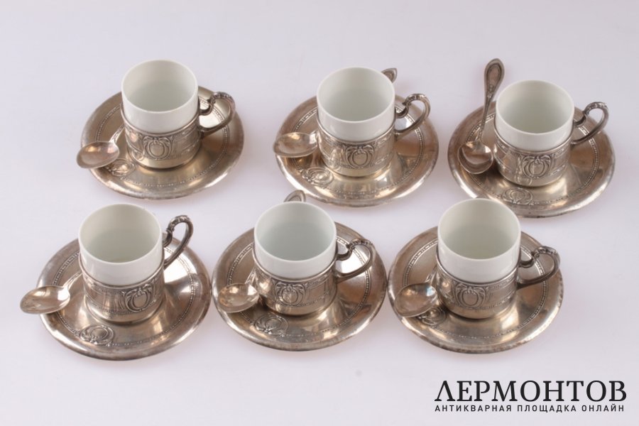 Кофейный набор на 6 персон. Серебро 800. Италия