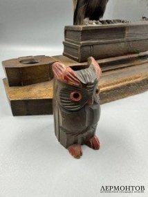 Письменный прибор с фигурами сов в абрамцевском стиле. Дерево, резьба, Россия, 1-я треть 20 века