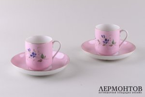 Две чайные пары Полевые цветы.  Фарфор, роспись. Кузнецов. Россия, 1899-1917.