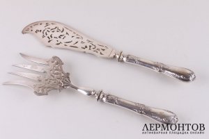 Сервировочный набор для рыбы. Серебро 950 пробы, металл. Франция, XIX-XX вв.
